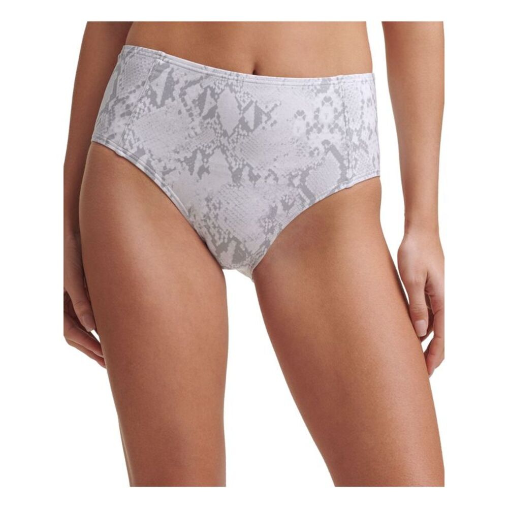 DKNY SWIM Women's White Snake Print Seam-Front High Waisted Swimsuit Bottom M